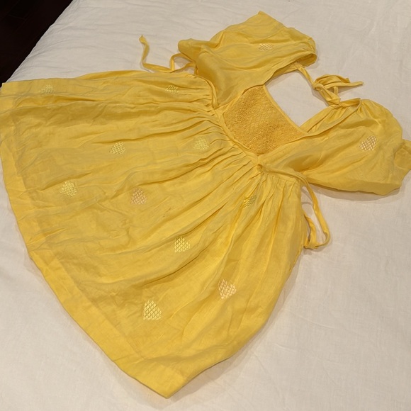 INNIKA Choo Smocked Yellow Linen Mini Dress - Picture 2 of 8